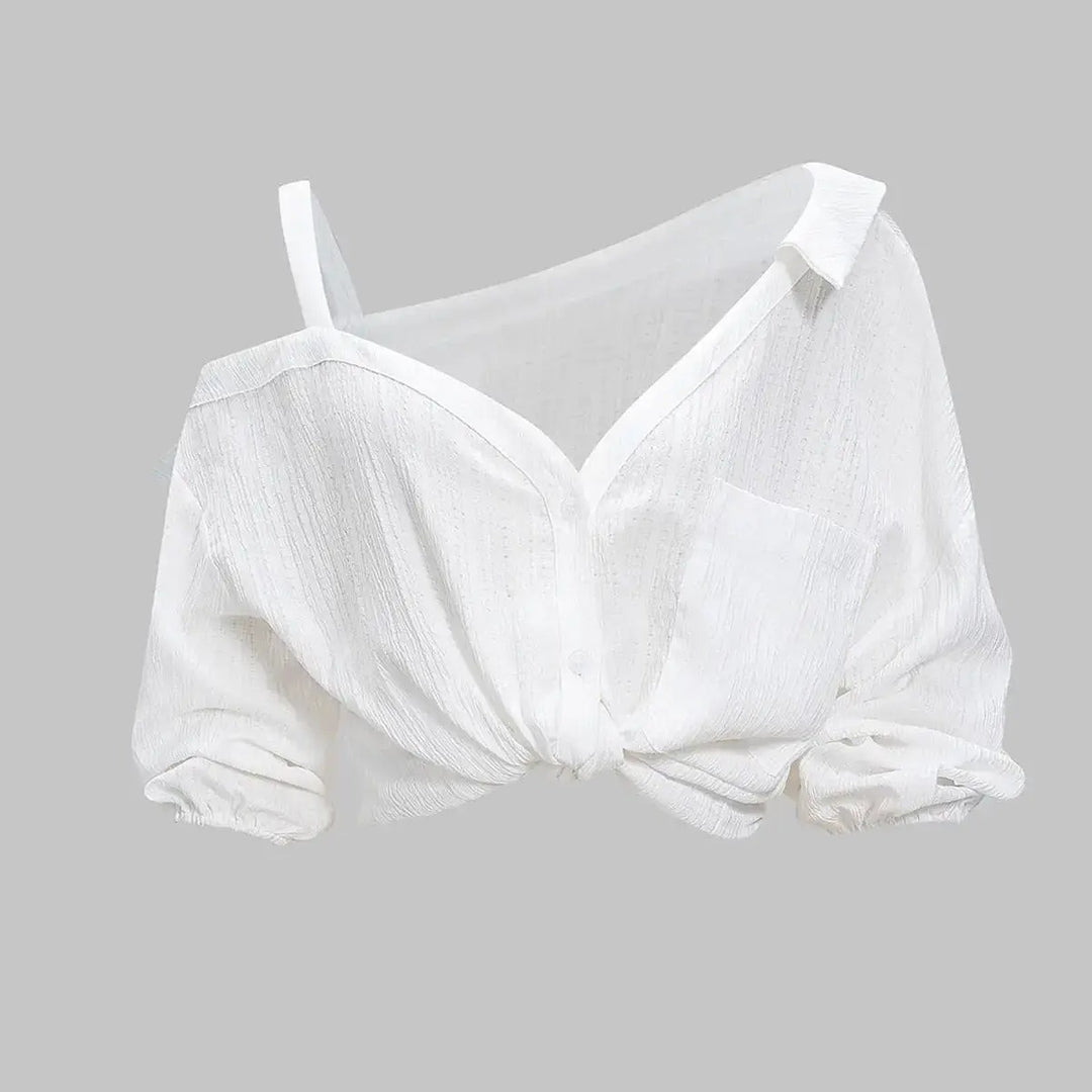 The Elara Asymmetric Cold Shoulder Textured Blouse