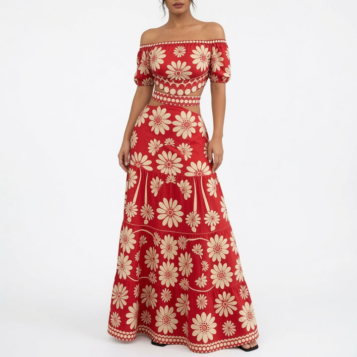 The Elara Floral Off-Shoulder Cut-Out Two-Piece Set