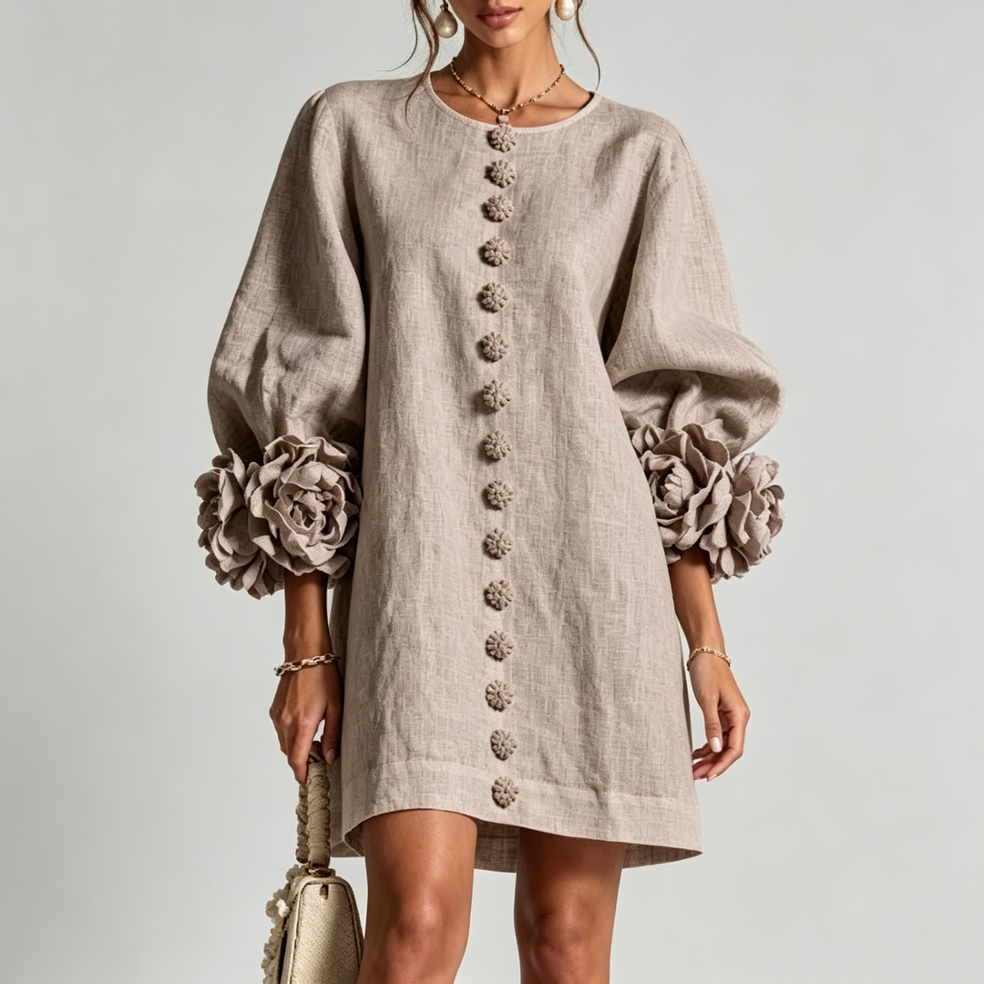 The Elara Sculpted Rose Cuff Mini Dress
