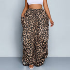The Elara Plus Size Leopard Cargo Pants with Ties