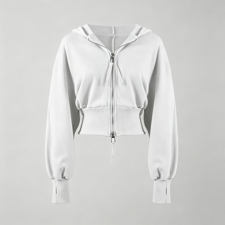 The Elara Double-Zip Cropped Hoodie
