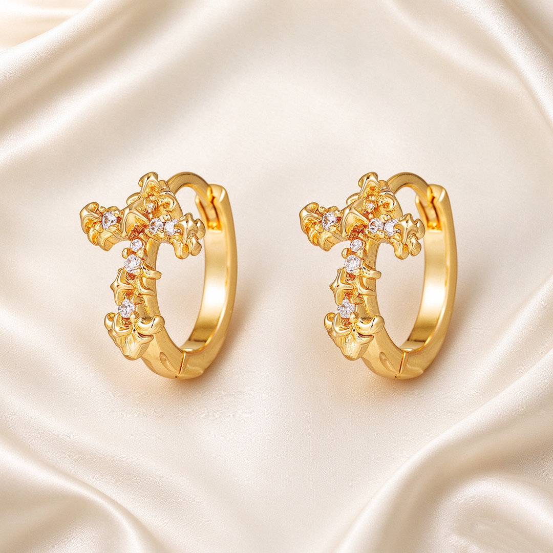 Vintage-Inspired Gold-Tone Cross Earrings