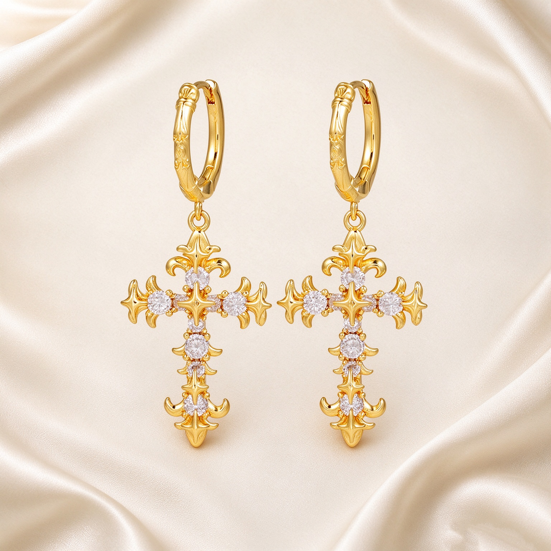 Vintage-Inspired Gold-Tone Cross Earrings