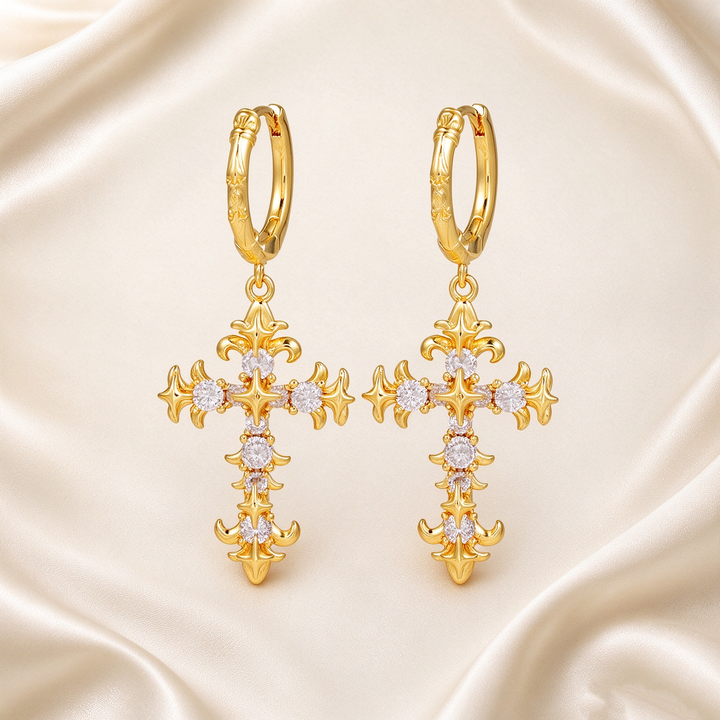 Vintage-Inspired Gold-Tone Cross Earrings