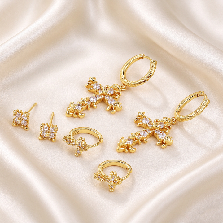Vintage-Inspired Gold-Tone Cross Earrings
