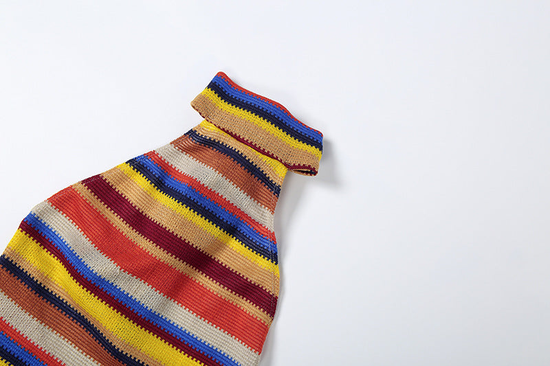 The Elara Rainbow Stripe Halter Dress