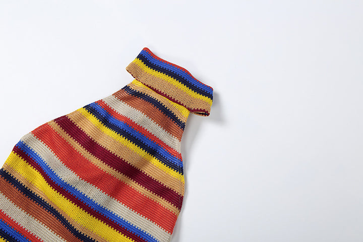 The Elara Rainbow Stripe Halter Dress