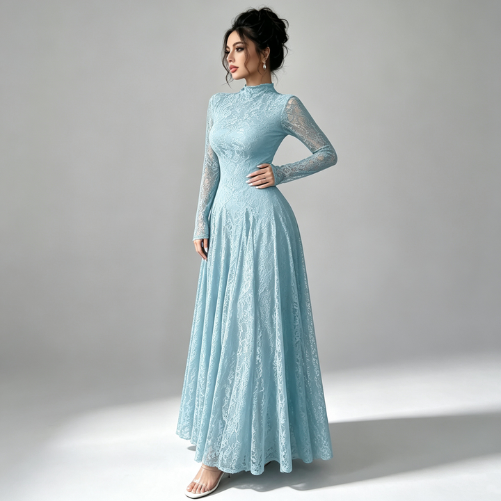 The Elara Lace Mock-Neck Maxi Dress
