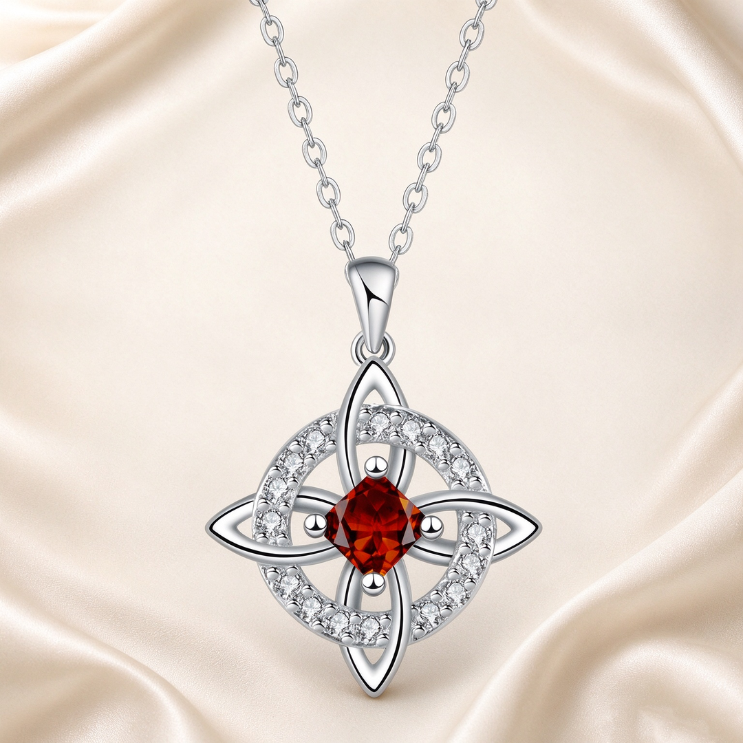 Celtic Knot Halo Birthstone Pendant Necklace