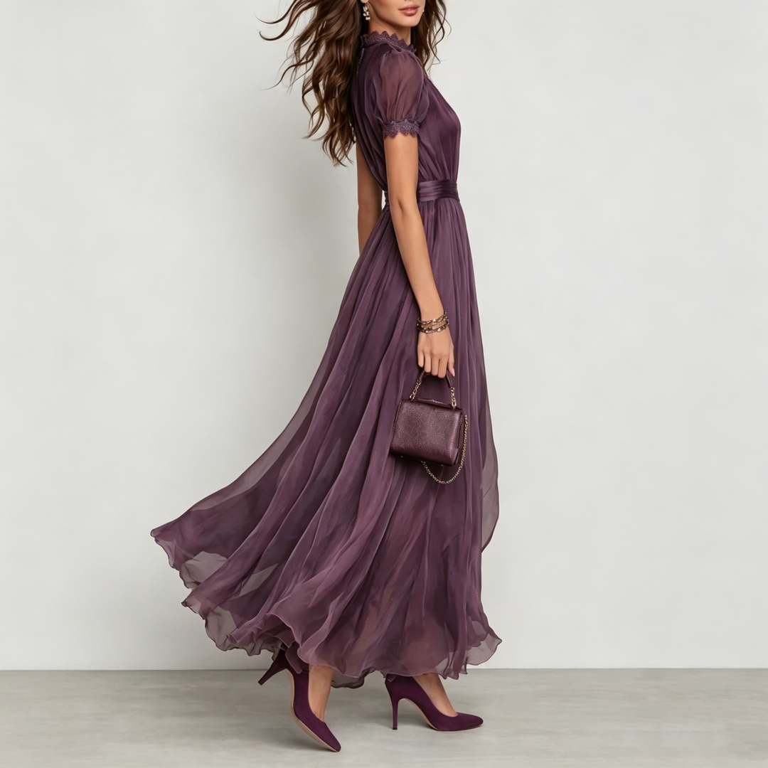 The Elara Keyhole Lace-Trim Maxi Dress