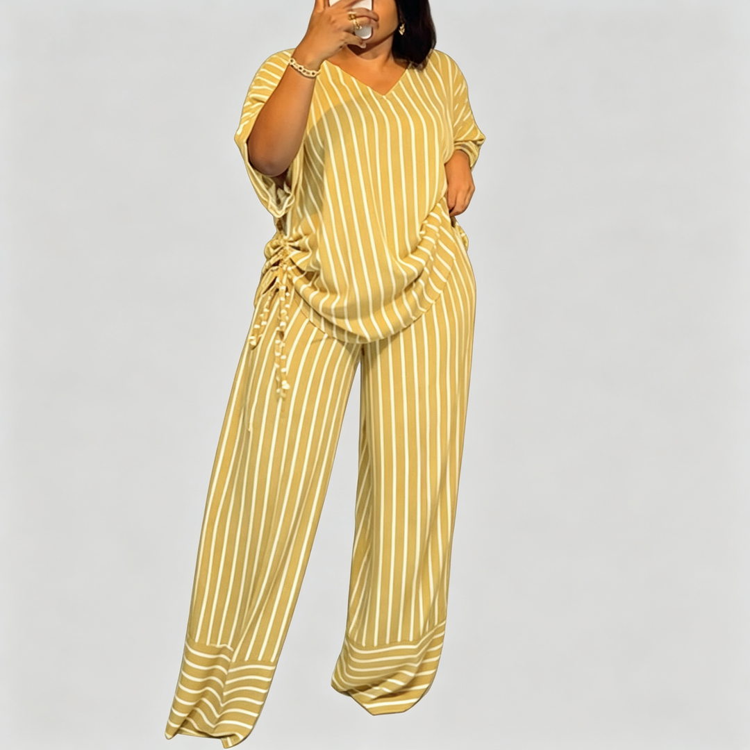 The Elara Breezy Stripe Wide-Leg Set
