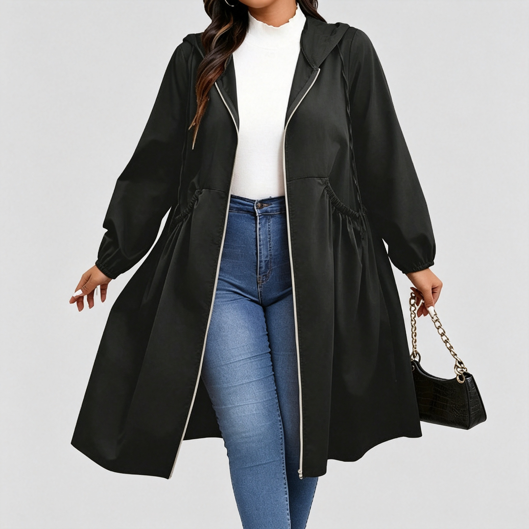 The Elara Curve Cinch Hooded Windbreaker Coat