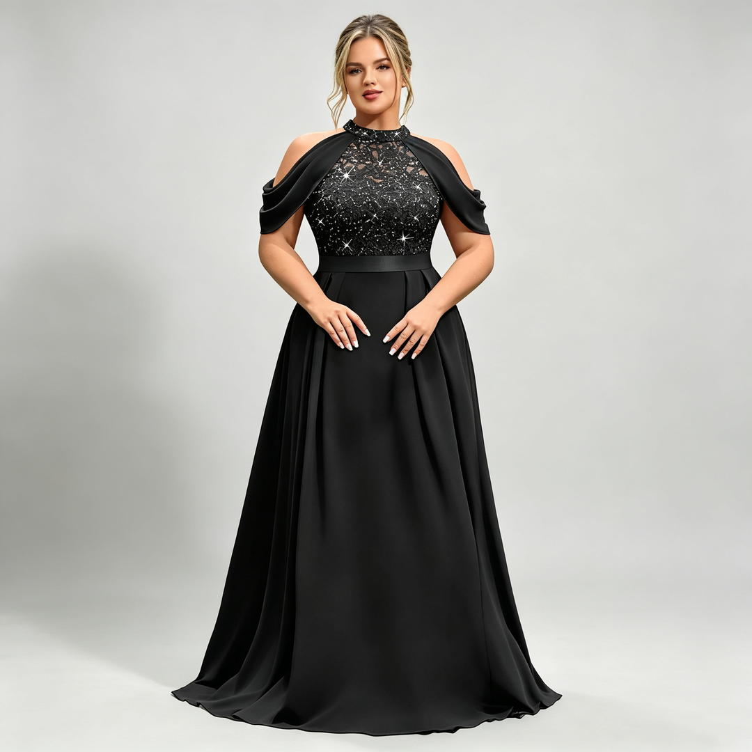 The Elara Sequin Capelet Gown