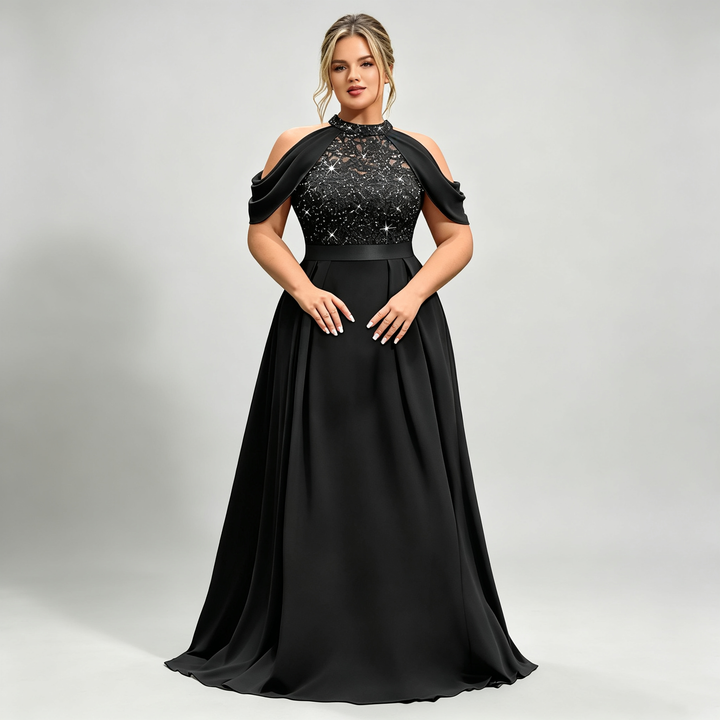 The Elara Sequin Capelet Gown