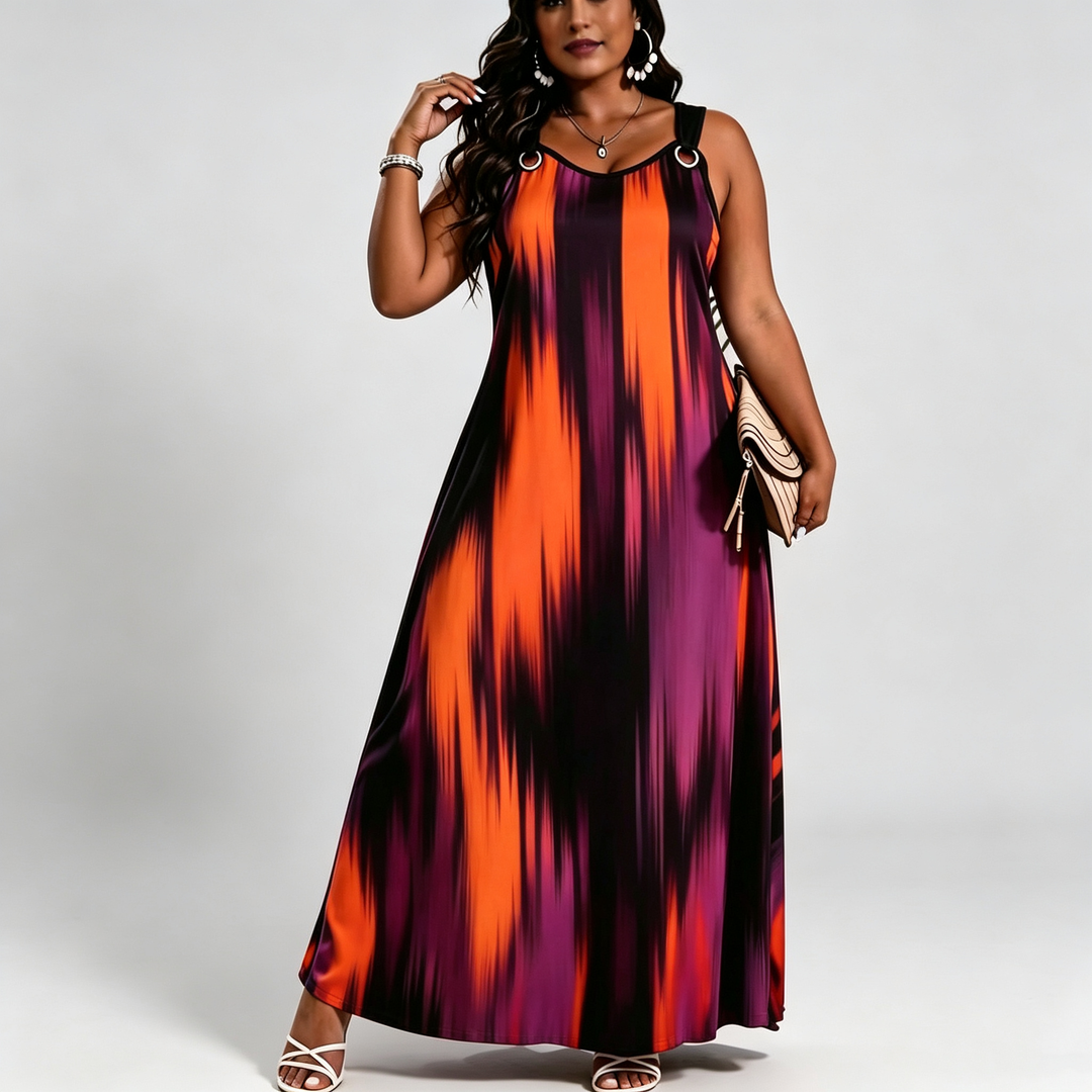 The Elara O-Ring Brushstroke Maxi Dress