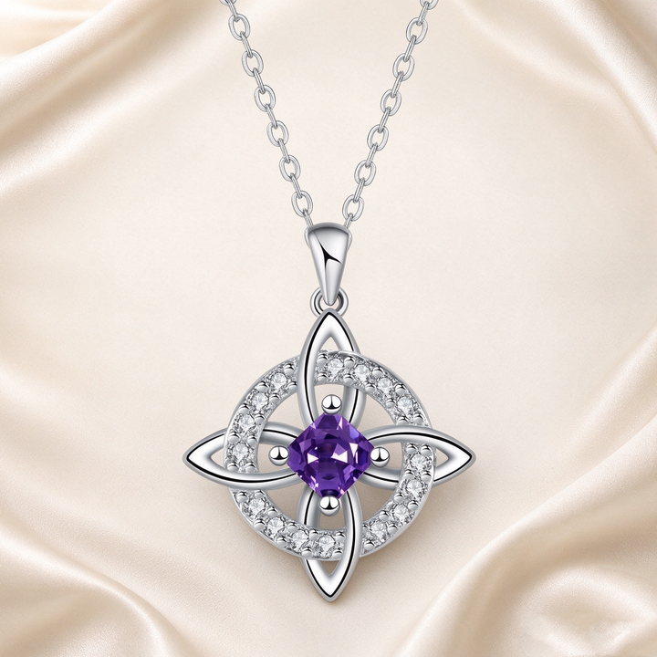 Celtic Knot Halo Birthstone Pendant Necklace