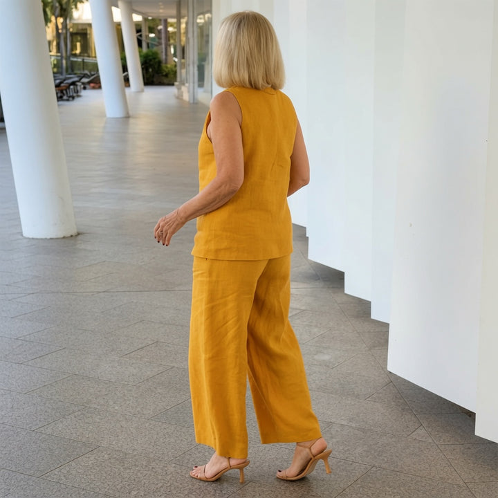 The Elara Cowl Neck Linen Two-Piece Set