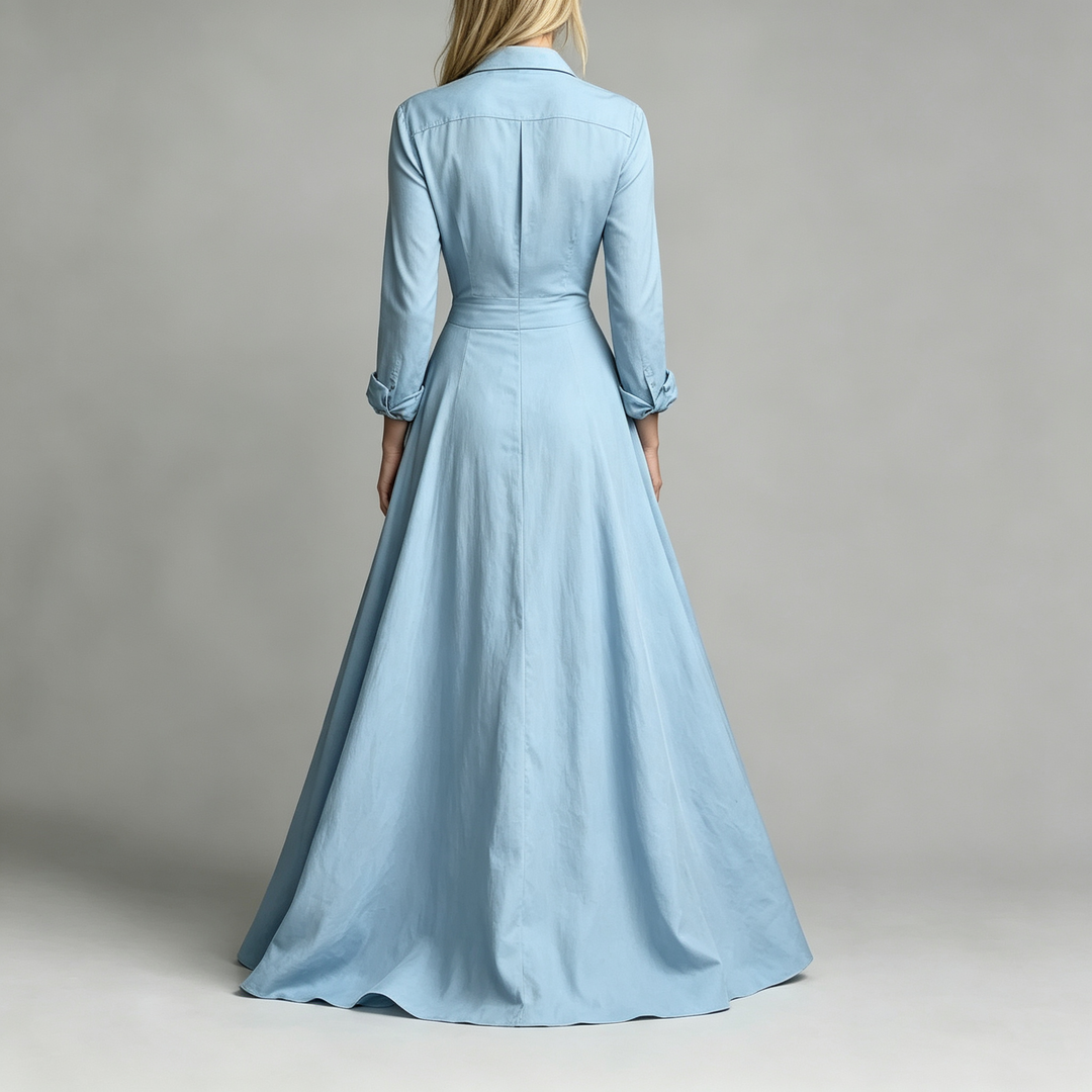 The Elara Button-Front Shirt Maxi Dress