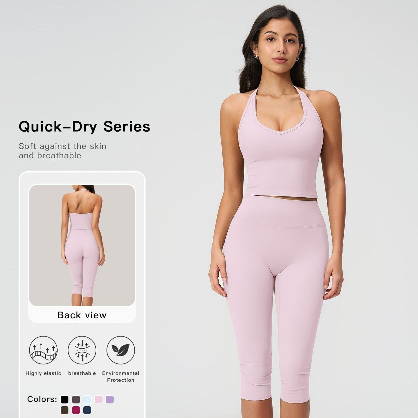The Elara Quick-Dry Halter Crop Top & Capri Leggings Set