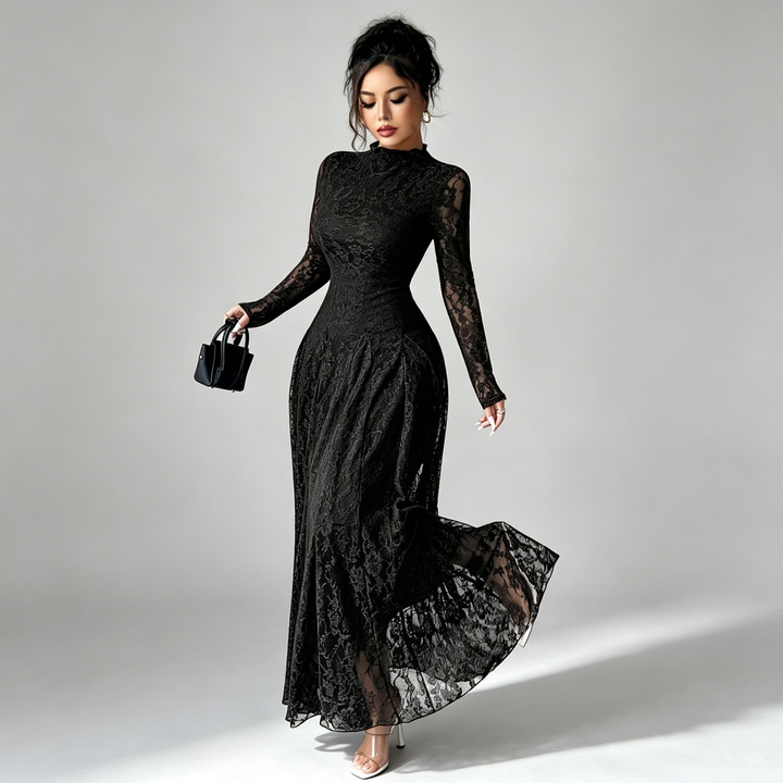 The Elara Lace Mock-Neck Maxi Dress