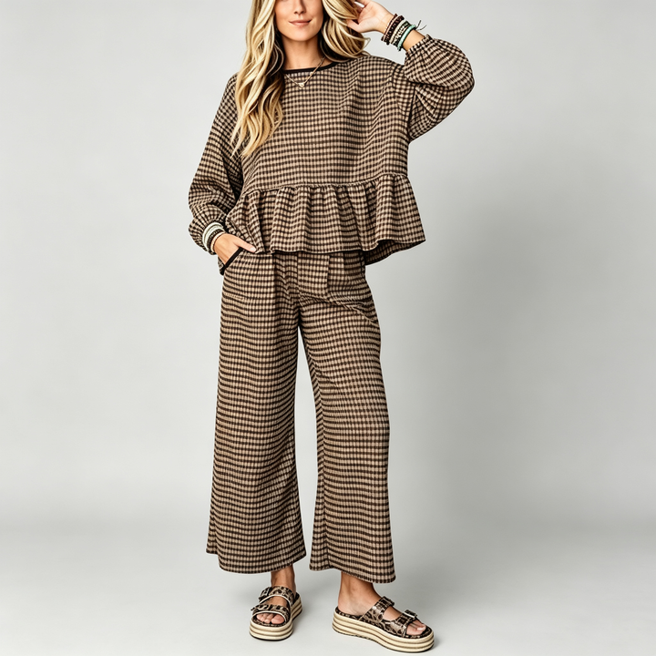 The Elara Gingham Ruffle Lounge Set