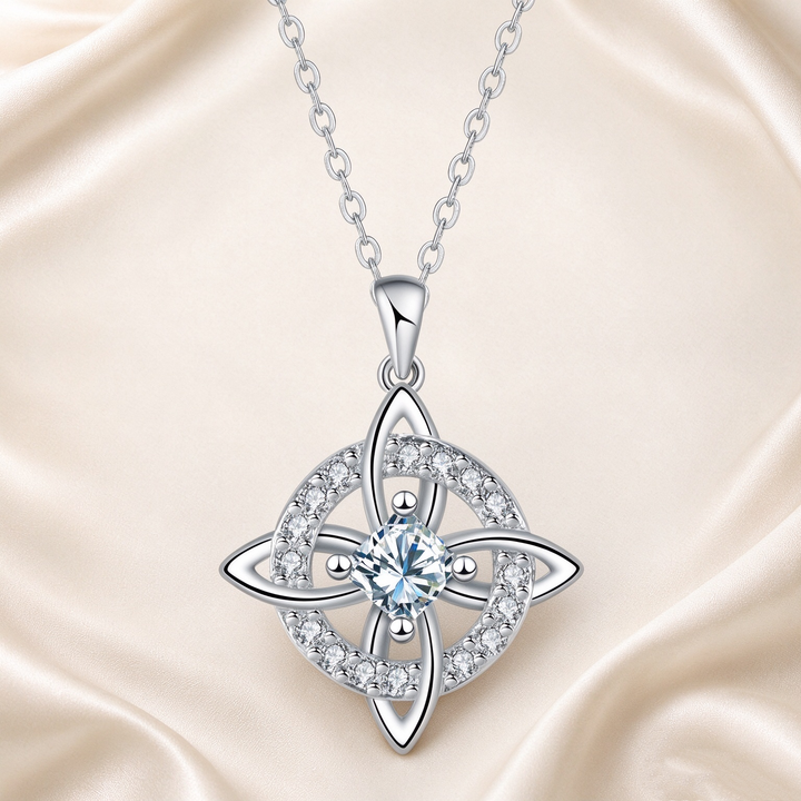 Celtic Knot Halo Birthstone Pendant Necklace
