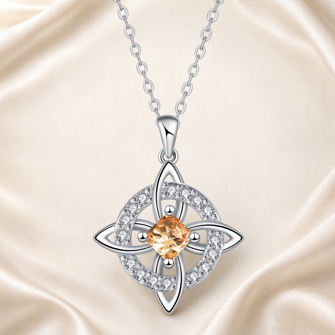 Celtic Knot Halo Birthstone Pendant Necklace