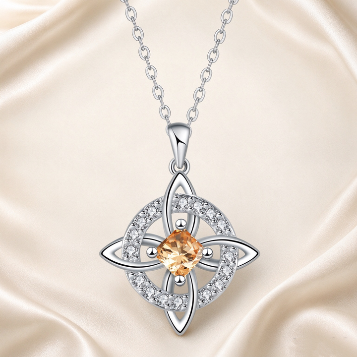 Celtic Knot Halo Birthstone Pendant Necklace