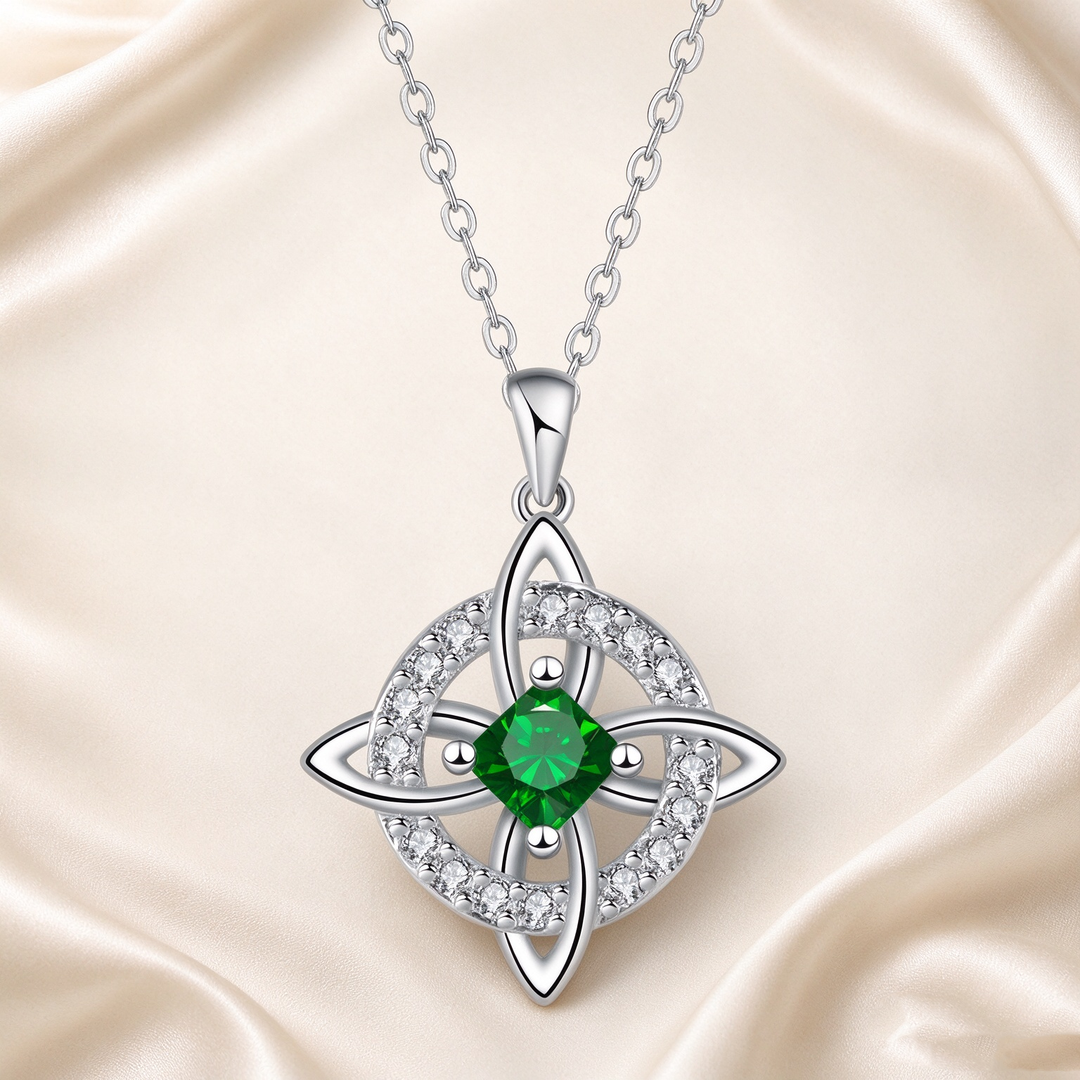 Celtic Knot Halo Birthstone Pendant Necklace