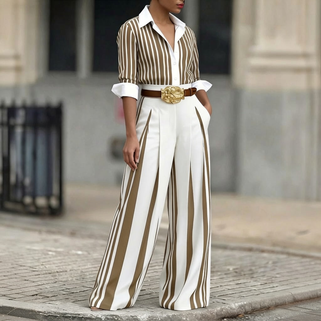 The Elara Old Money Striped Blouse &amp; Palazzo Set