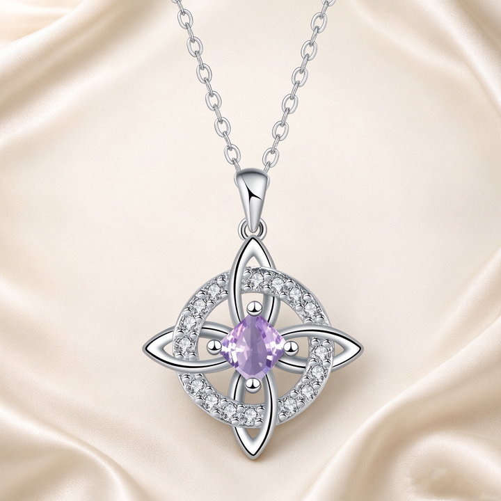 Celtic Knot Halo Birthstone Pendant Necklace