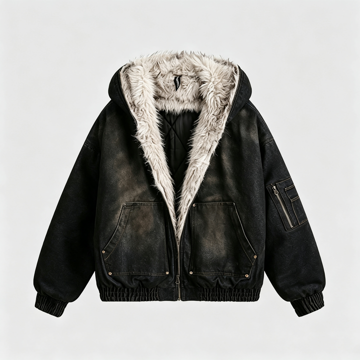 The Elara Sherpa-Lined Washed Denim Jacket