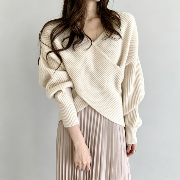 The Elara Wrap V-Neck Ribbed Knit Sweater