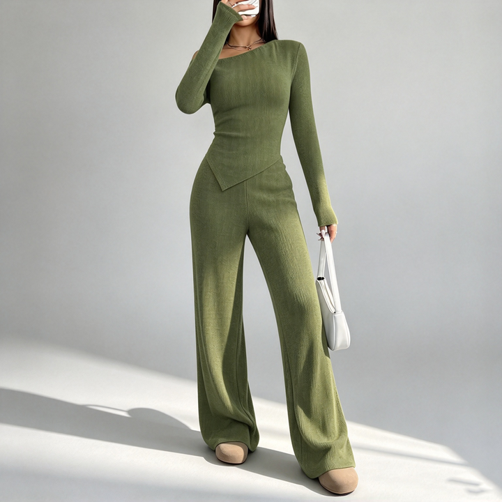 The Elara Asymmetric Ribbed Wide-Leg Set