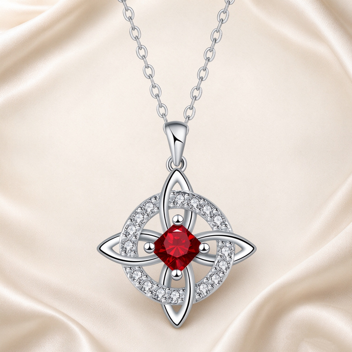 Celtic Knot Halo Birthstone Pendant Necklace