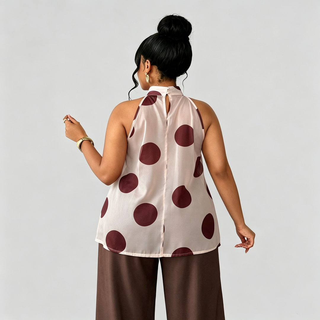 The Elara Polka Dot Ruffle Choker Blouse