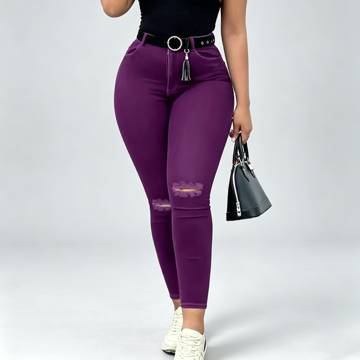 The Elara Lace-Up Distressed Skinny Jeans