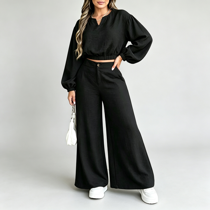 The Elara Relaxed V-Neck Wide-Leg Set