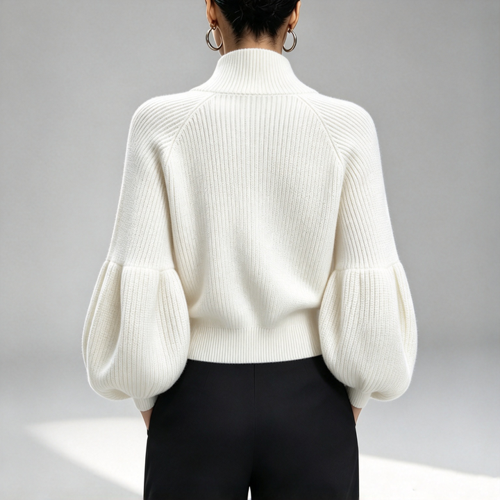 The Elara Balloon-Sleeve Zip Knit Cardigan