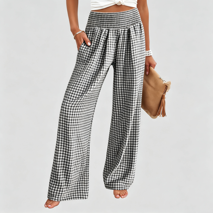 The Elara Gingham Smocked Wide Leg Pants