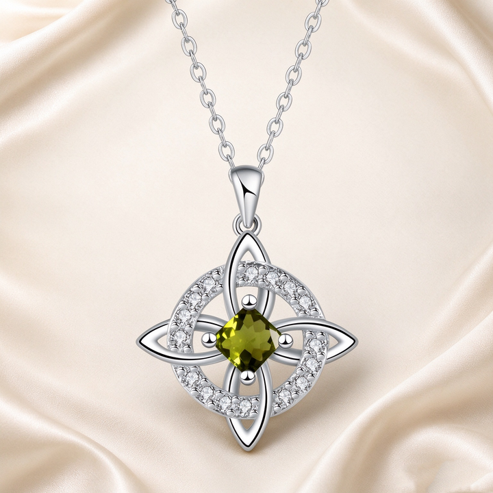 Celtic Knot Halo Birthstone Pendant Necklace