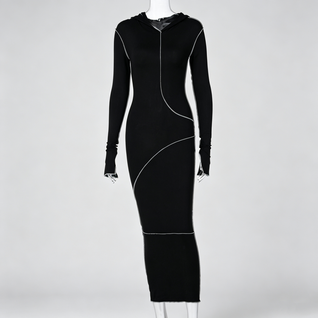 The Elara Contour Seam Hooded Maxi Dress