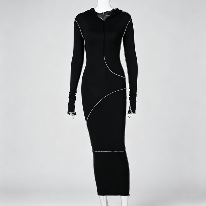 The Elara Contour Seam Hooded Maxi Dress
