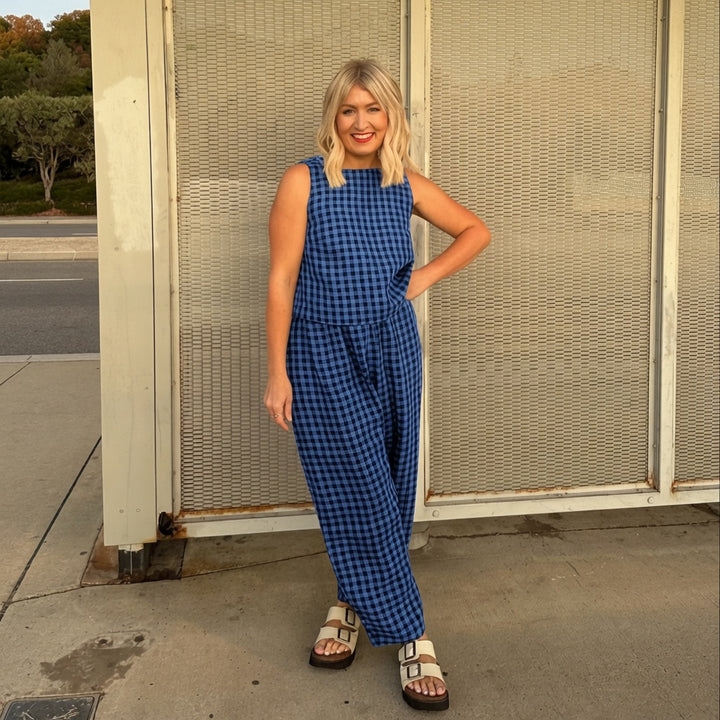 The Elara Plus Size Relaxed Check Tank &amp; Pant Set