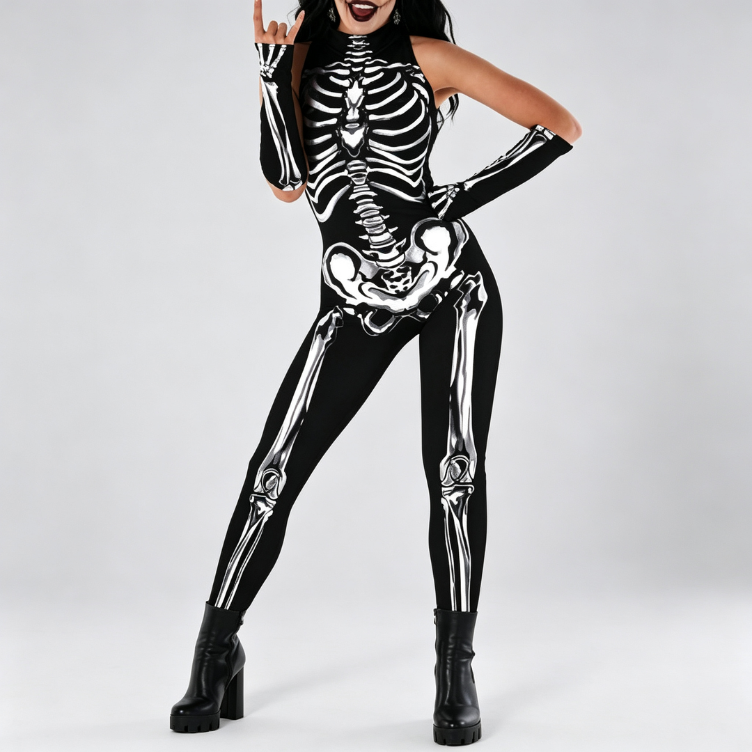 The Elara Skeleton Print Halloween Costume Set