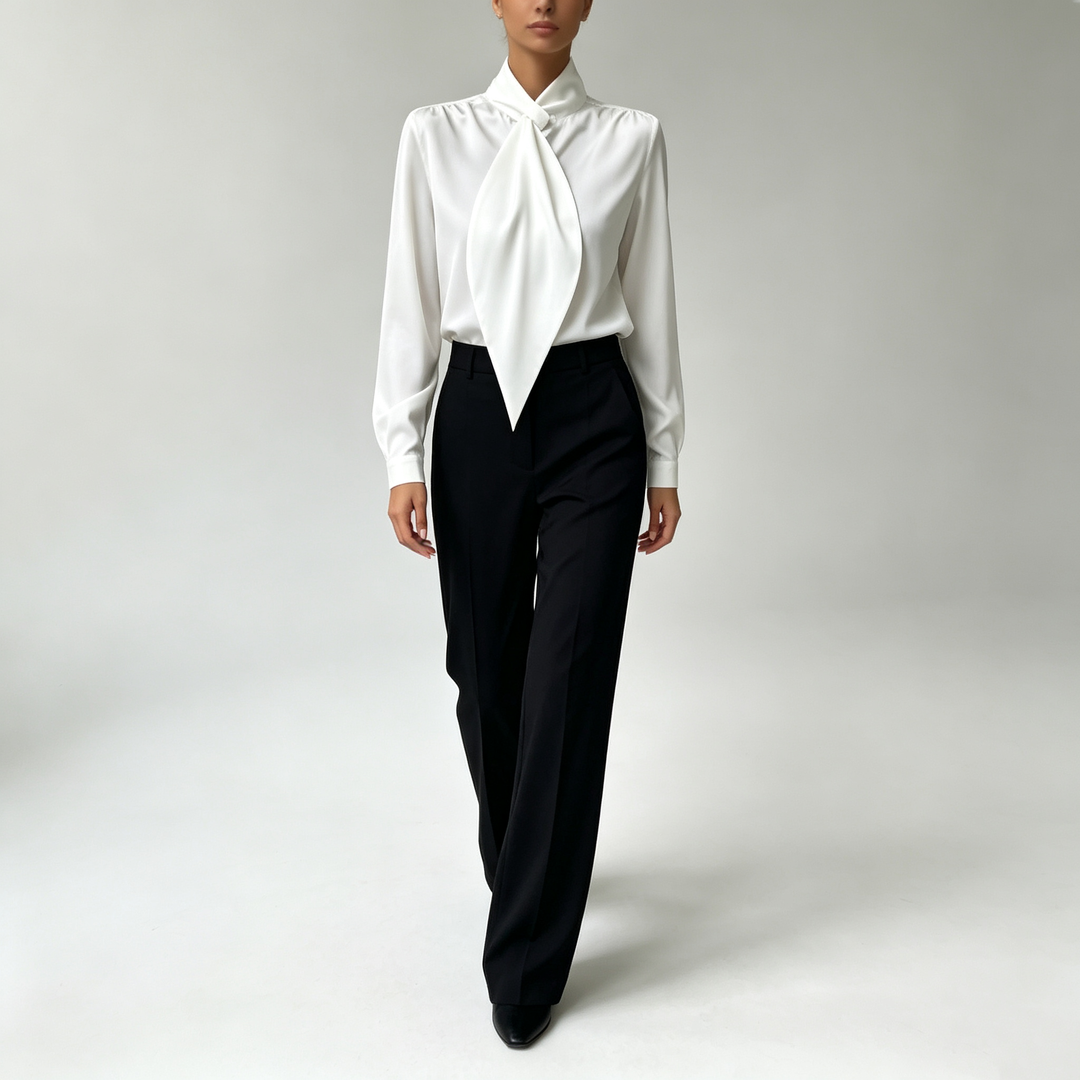 The Elara Draped Tie Neck Blouse