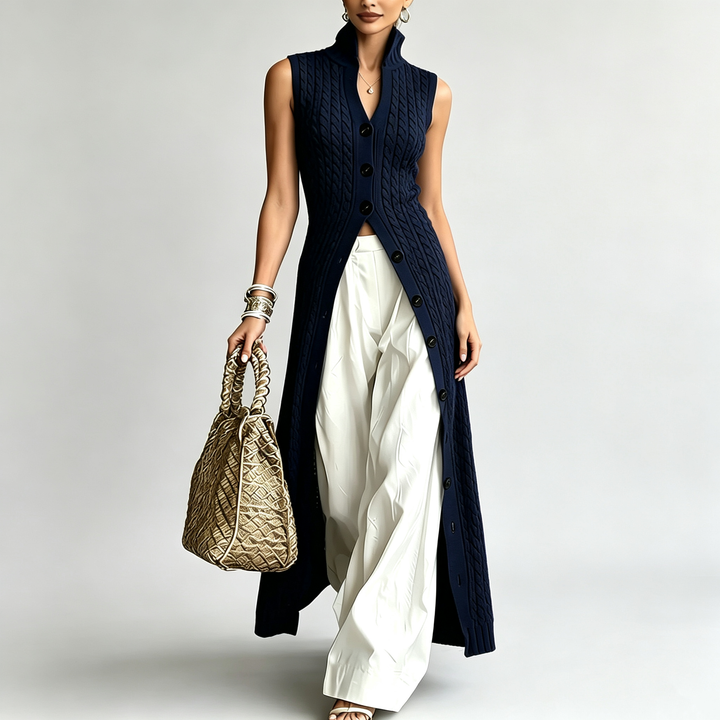 The Elara Cable Knit Longline Vest