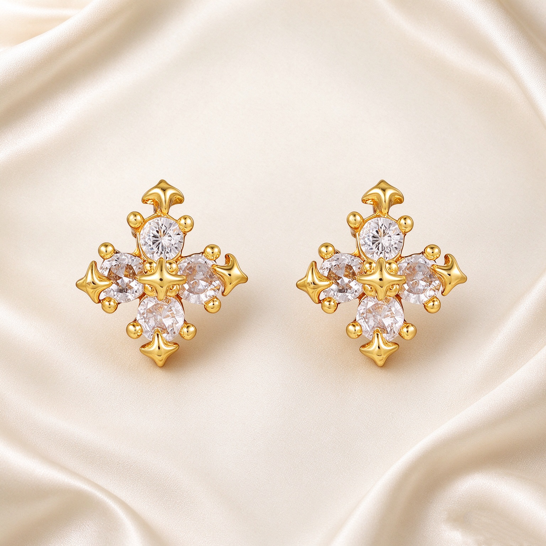 Vintage-Inspired Gold-Tone Cross Earrings