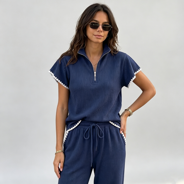 The Elara Zip Polo Set
