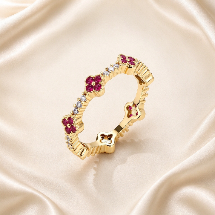 Clover CZ Eternity Band Ring